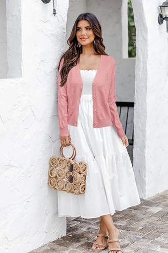 Image of Arach&Cloz Women's Soft Cropped Cardigan Casual Lightweight Shrug Sweater Tops