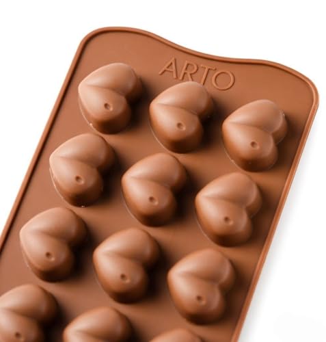 Image of ARTO 15 Cavity Heart Chocolate Mold | Deep Brown Silicone Tray for DIY Valentine Gifts | Non-Stick Candy, Jelly & Baking Mould | Perfect for Home Business & Party Favors (1 Piece)