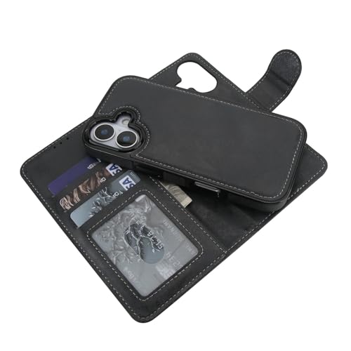 Portefeuille iPhone 17 Pro Max en cuir massif noir et sa coque arrière magnétique haut de gamme