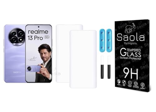 Image of Saola 2-Pack UV Curved Tempered Glass for Realme 13 Pro | 9H Hardness | Edge-to-Edge Full Screen Coverage | UV Light Installation | Scratch Resistant | Case Friendly Screen Protector. (6.7 Inches)