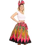 Sakkas AMA Women's Vintage Circle African Ankara Print Midi Skirt with Pockets