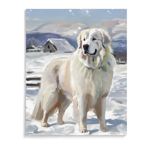 DIY Paint by Numbers Great Pyrenees Dog on Canvas Painting Kits for Adult, Beginner Oil Painting Kits Gift 12x16inch(30x40cm) Frameless