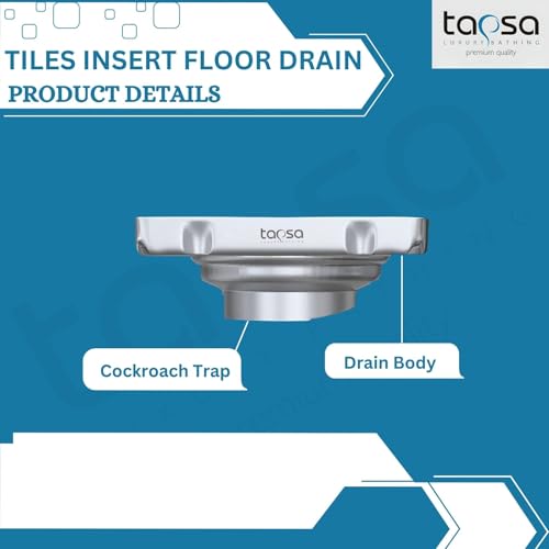 Image of Tapsa Tile Insert Floor Drain | 304 Stainless Steel | Invisible Shower Drain Channel | Shower Drain Channel | Water Drain Channel | with Cockroach Trap. (6X6, SS Matte Tile Insert Floor Drain 20 mm)