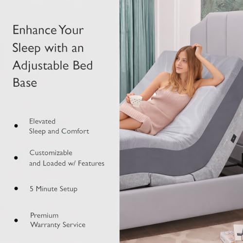Image of Premium Split King Adjustable Bed with 14 Inch Prime Gel Memory Foam Sleep System, Massage, Zero Gravity, Anti-Snore, Programmable Memory Positions, USB, Underbed Lighting, Zero Clearance