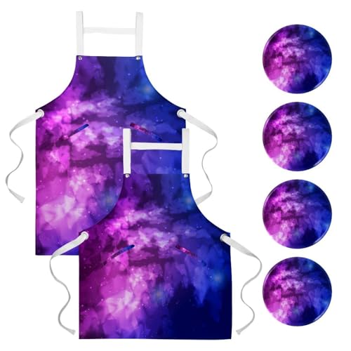 Tablier de serveuse violet pour restaurant, bistrot et ateliers cuisine