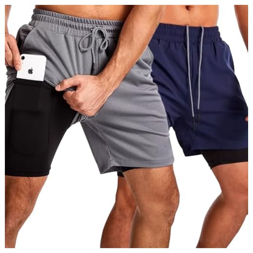 Kit 2 Short Masculino Academia 2 em 1 Bermuda Dry Fit Corrida Treino com Bolso Celular INSIDE SPORTS (BR, Alfa, M, Regular, Regular, Grafite/Marinho)