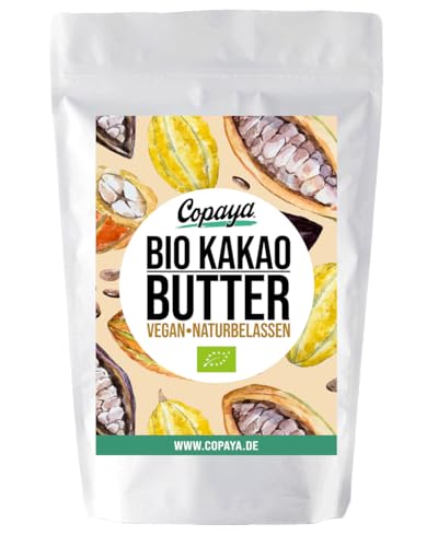 Copaya Manteca de cacao cruda orgánica, chips de manteca de cacao (obleas) de cacao Criollo de granos de cacao finos sin tostar veganos en calidad alimentaria cruda (250 g)
