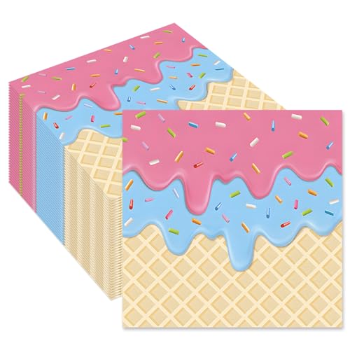 40 Pack Ice Cream Party Napkins 13 x 13 Inches Disposable Paper Napkins with Colorful Sprinkles Melting Ice Cream Design for Kids Birthday Party and Dessert Party Decorations