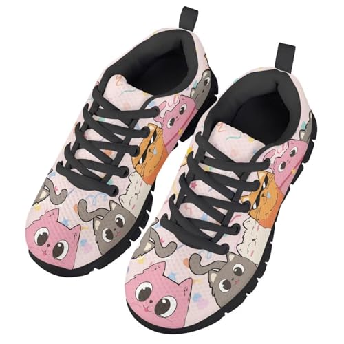 Suobstales Funny Cat Print Tennis Shoes for Girls Sneakers Walking Sports Shoes for Big Little Kids School Shoe Outdoor Walking Footwear,Size 2