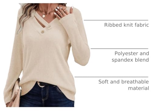Image of LOLONG Womens Long Sleeve V Neck T Shirts Casual Basic Work Tops Trendy