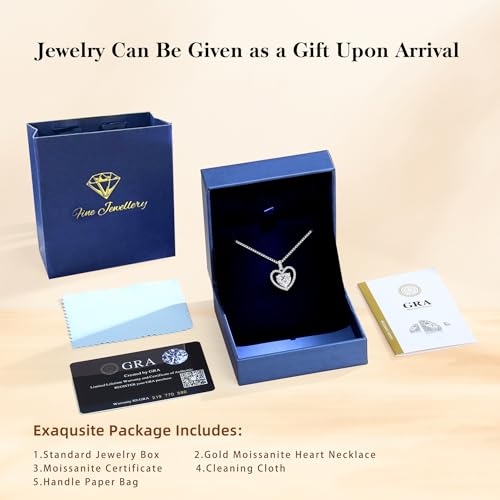 Image of 2CT Moissanite Heart Necklace for Women Wife in Gift Box,S925 Sterling Silver Jewelry for Women,Anniversary Birthday Present for Wife Her Girlfriend,18K Gold /White Gold Filled