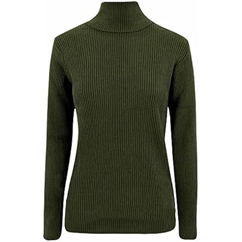 Fashionwise Womens Ladies High Roll Neck Fine Jumper Sweater Long Sleeve Polo Ribbed Top (14, Khaki) Cover