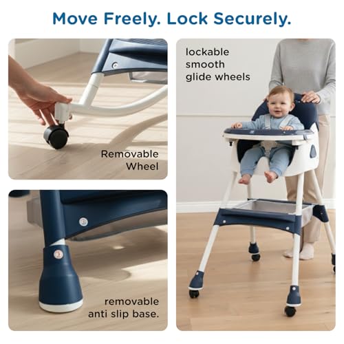 Image of Mee Mee Cherub Baby High Chair for Baby Feeding, 5-in-1 Convertible Kids Feeding Chair Compact Fold, High Adjustable, Play Chair Booster Seat Dual Meal Trays, 0.5 to 3 Years Kids (Blue)