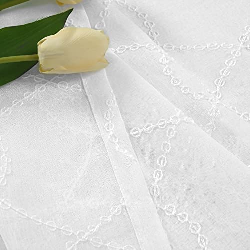 Youngstex Embroidered White Sheer Curtains Faux Linen Grommet Light Filtering Semi Sheer Window Drapes For Living Room And Bedroom, 2 Panels, 52 X 95 Inch, Circle #TOP3