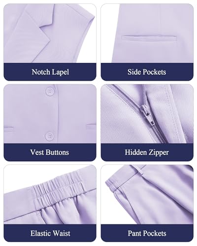 Kelyaa Women’s Suit Set: Elegant Light Purple 2-Piece Outfit with Sleeveless Vest and Wide Leg Pants for X-Large Sizes - Image 3