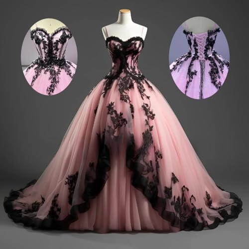 Mauuwy Gothic Quinceanera Dresses with Black Lace Barbados | Ubuy
