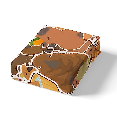 Parure de lit capybara une place avec housse de couette orange et marron - 5