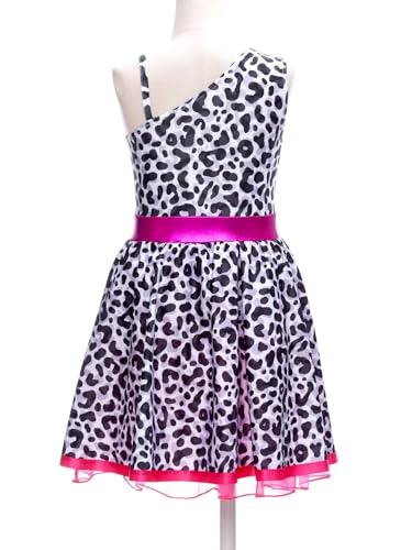 Kids Girls Cheetah Print One Shoulder Performance Dress A Line School Play Outfit4