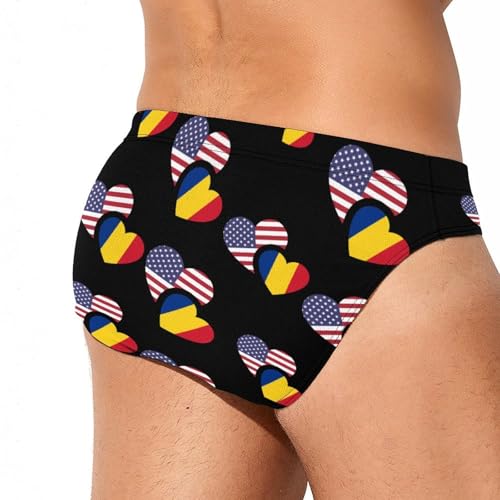 Romania U.S. Flag Mens Swim Briefs Bikini Sexy Low Rise Trunks Swimsuit Bathing Suit Beach3