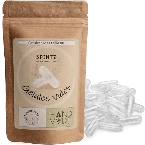 SPINTZ Gélules vides végétaliennes HPMC taille 00 (250 gélules) | Testé en laboratoire indépendant | Emballage sans plastique & durable | 100% cellulose...