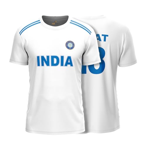 Image of YOURJERSEY Indian Test Cricket Jersey 2024-25 - Customizable Name & Number | Kids to Adults (2Y-4XL) | White Test Cricket Jersey | Sublimation Print | Breathable Fabric
