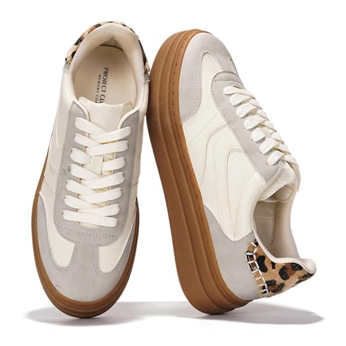 Project Cloud Platform Sneakers for Women Footwear - Memory Foam Insole Womens Shoes, Lightweight and Non-Slip Sole Lace Up Fashion Sneakers (Dodge, Whit, 8.5) White