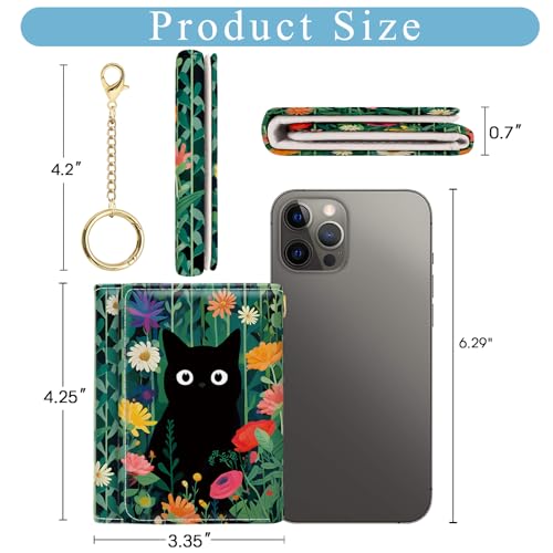 Image of Jogjam Womens Wallet, Black Cat Flower Small Slim RFID Blocking Card Wallets, Cute Trifold PU Leather Card Holder Wallet Organizer, Pocket Cash Wallet with Card Slots ID Window for Girls Ladies