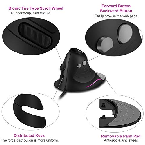 Trelc Vertical Ergonomic Optical Mouse With 6 Programmable Buttons, 800-3200 Dpi, Removable Palm Rest & Thumb Buttons, Reduces Wrist Pain, Rgb Vertical Mice Wired For Pc, Desktop, Laptop (Wired) #TOP2