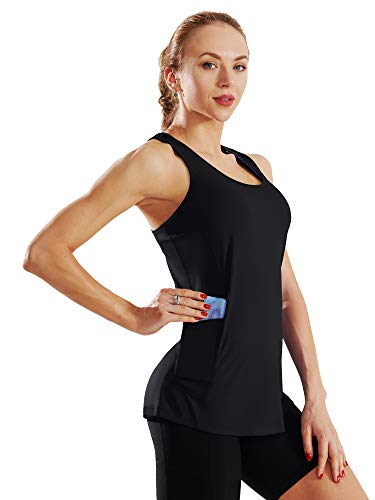 Image of NELEUS Women's Sleeveless Sports Tees Racerback Yoga Workout Tank Top, 06# Black /Black /Black, 3 Pack, Large