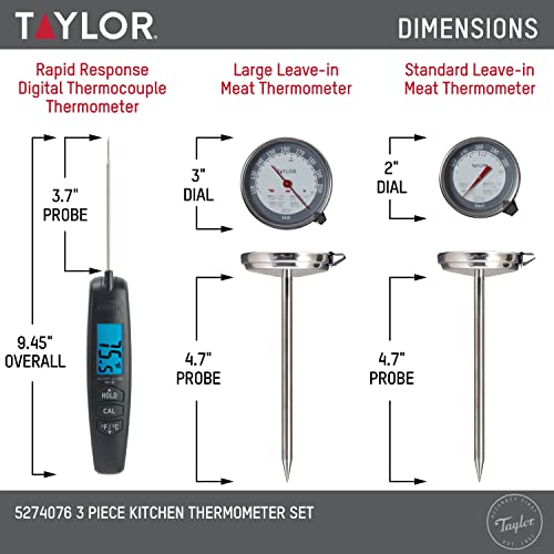 Taylor Thermometer 3Pc Set Includes 1 Super Fast Digital Thermometer And 2 Leave-In Oven-Safe Analog Meat Thermometers, Multicolor (5274076), Multicolored #TOP1