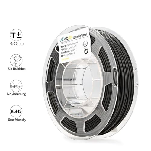 Image of AMOLEN PLA Filament,1.75mm 3D Printer Filament, Conductive Black Printing Filament PLA Dimensional Accuracy + /- 0.02 mm, Fit Most FDM Printer, 200g(Conductive Black)