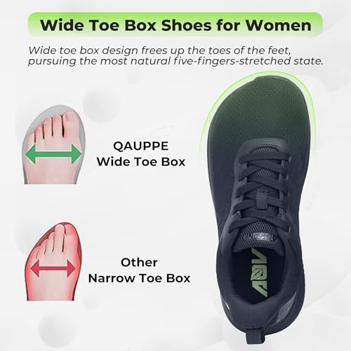 QAUPPE Wide Toe Box Shoes Women Arch Support Walking Sneakers Tennis Sneakers Orthotic Plantar Fasciitis Shoes Black US 113