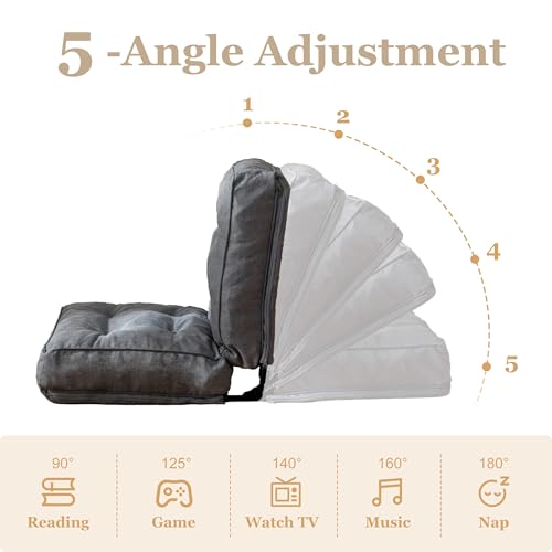 YOSHOOT Oversized Floor Chair with Back Support, Gaming Floor Seating, Adjustable Floor Sofa, Meditation Chair with Tufted Cushion, for Reading Meditating Sleeping, Dark Grey - Thumbnail 3