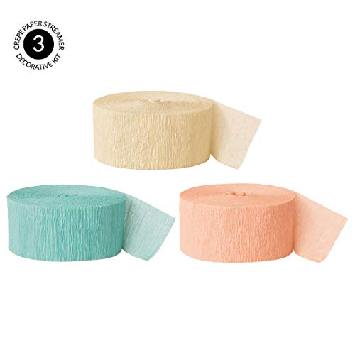 Andaz Press Crepe Paper Streamer Hanging Party Decorations Kit, 240-Feet, Ivory, Diamond Blue Mint Green, Peach, 1-Pack, 3-Rolls, Colored Wedding Baby Bridal Shower Birthday Supplies #TOP1