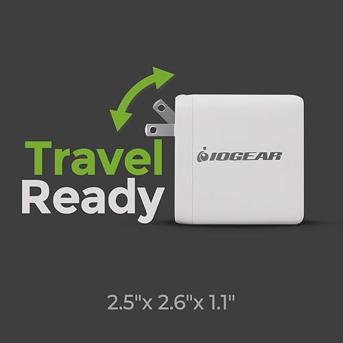 Miniatura 7 de IOGEAR Cargador de pared USB-C GaN de 100 W, cargador rápido compacto con enchufe plegable, adaptador de corriente listo para viajar para MacBook