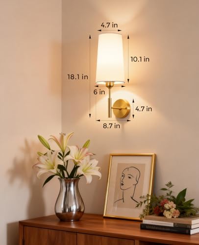 Image of Battery Operated Wall Sconce Set of Two, Gold Wall Sconce, Wall Lamp /Light for Bedroom,Living Room
