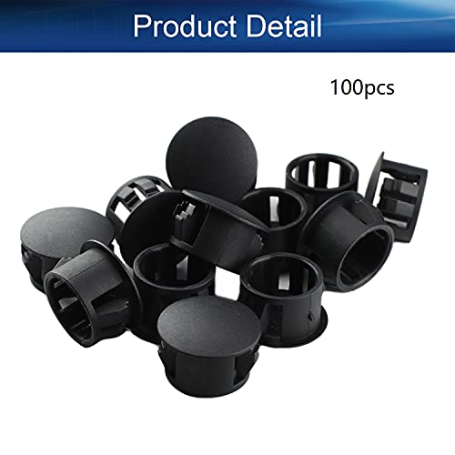 Image of Heyiarbeit 100pcs Hole Plugs 5 /9 inch / 14mm Nylon Plastic Round Snap in Type Locking Hole Tube Furniture Fencing Post Pipe Insert End Caps Black Tone
