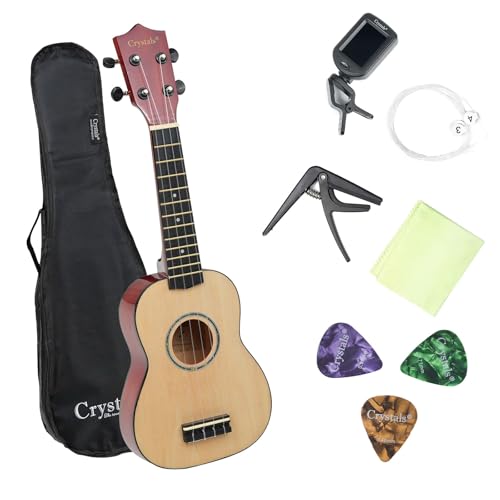 Crystal 21 Soprano Ukulele for Beginners with Gig Bag, Felt Pick & Spare Strings – Ukulele for Adults – Perfect Musical Instrument for Learning & Fun – Natural