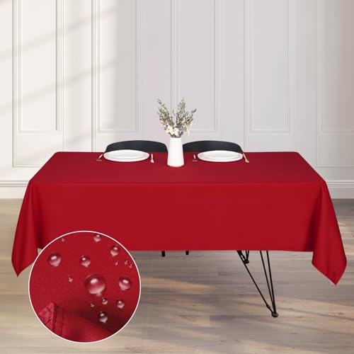 Kapwall Wipe Clean Table cloth - 54X110Inch (137X280cm) Waterproof Rectangle tablecloth, Polyester Outdoor Table cloth for 10 to 12 Seater Dining Table Cover for Kitchen.(Red)