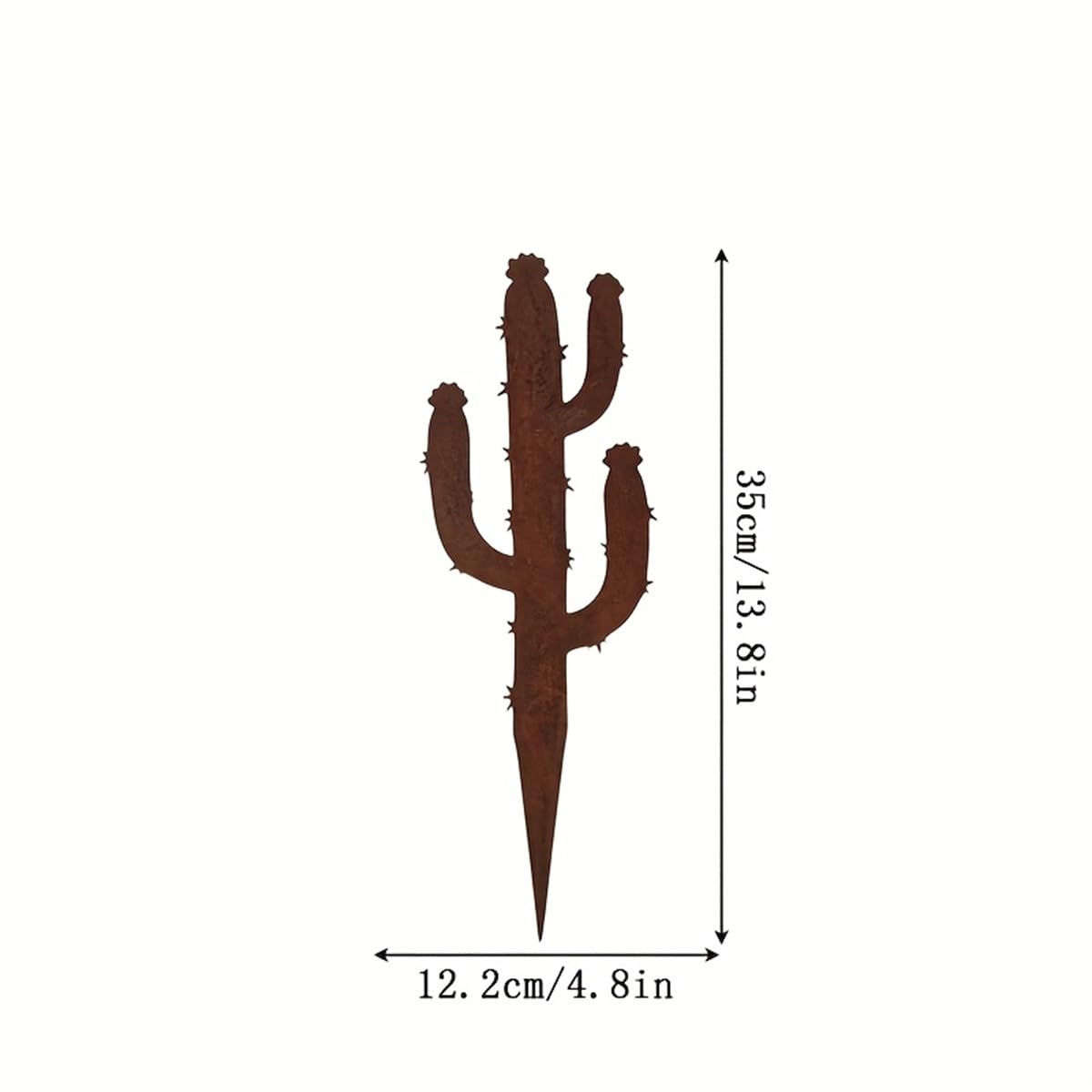 Tuteur décoratif de Jardin en métal rouillé, Cactus en Fer, Couleur Rouille, idéal pour la décoration et l'ornement.