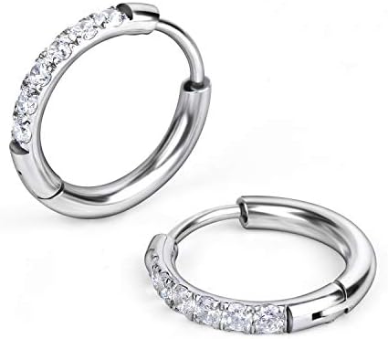 6MM Silver Hoop Earring, Top Ear Cartilage Earrings Mini Hugging Hoop Earrings for Women Girl Boys 18G Forward Helix Earring Stainless Steel Tragus Piercing Earrings Hypoallergenic Sensitive Ear CZ