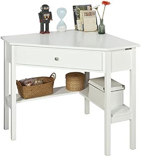 SoBuy FWT31-W, White Corner Desk, Triangle Table Desk with Drawer, Home Office Desk Computer Desk Workstation