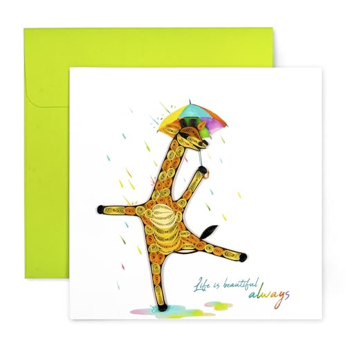 Dancing Giraffe, Handmade Quilling Greeting Card, Eco-friendly For Animal Lovers, Zoo Animal