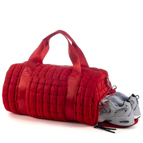 Quilted Duffel Gym Bag for Men and Women Carry On Travel Sport Weekender Bag, Red