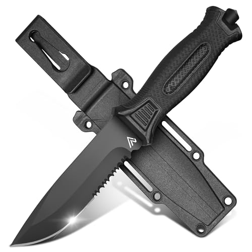 Naifu The Outdoor Survival Messer 12 cm Semi-Wellenschliff Drop Point Klinge aus Edelstahl | inkl. Hartschalentasche | für Bushcraft, Biwak, Camping