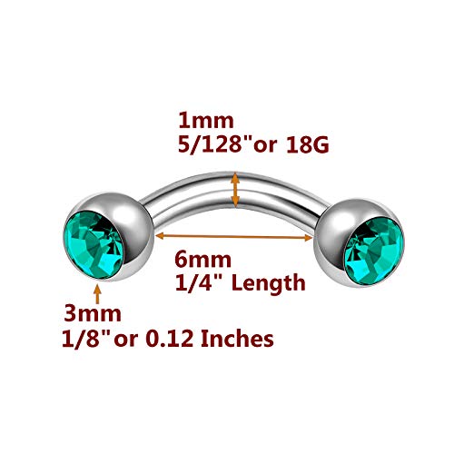 2Pcs Surgical Steel 18G 1/4 6Mm Barbell Curved Piercing Jewelry Daith Lip Labret Eyebrow 3Mm Blue Zircon Crystal Ball M10903 #TOP1