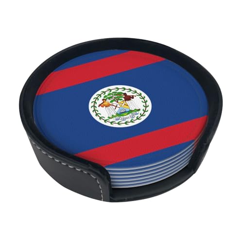 Dessous de Verre imprimé Drapeau du Belize (Lot de 6) • Dessous de Verre Ronds pour café, bière, vin • Décoration pour la Maison, la Cuisine ou Le Bureau