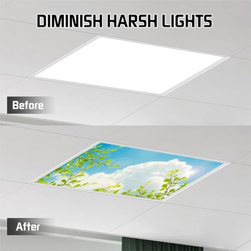Image of 2pcs Young Leaves Fluorescent Light Coversfor Ceiling Lights Classroom, Magnetic Light Filters for Office, Hospitals, Home 4 X 2 Feet