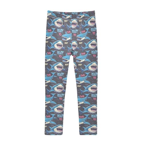 senya Girls Printed Leggings Yoga Pants Cool Shark Pattern for Kids in 4t to 10 Years, 4T