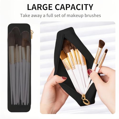 Nuomeisi Silicone Makeup Brush Holder, Portable Travel Essentials, Stand-up Cosmetic Bag Case, Toiletry Organizer with Upgraded Zipper Closure- Ideal for Daily Use and Travel (Black)2
